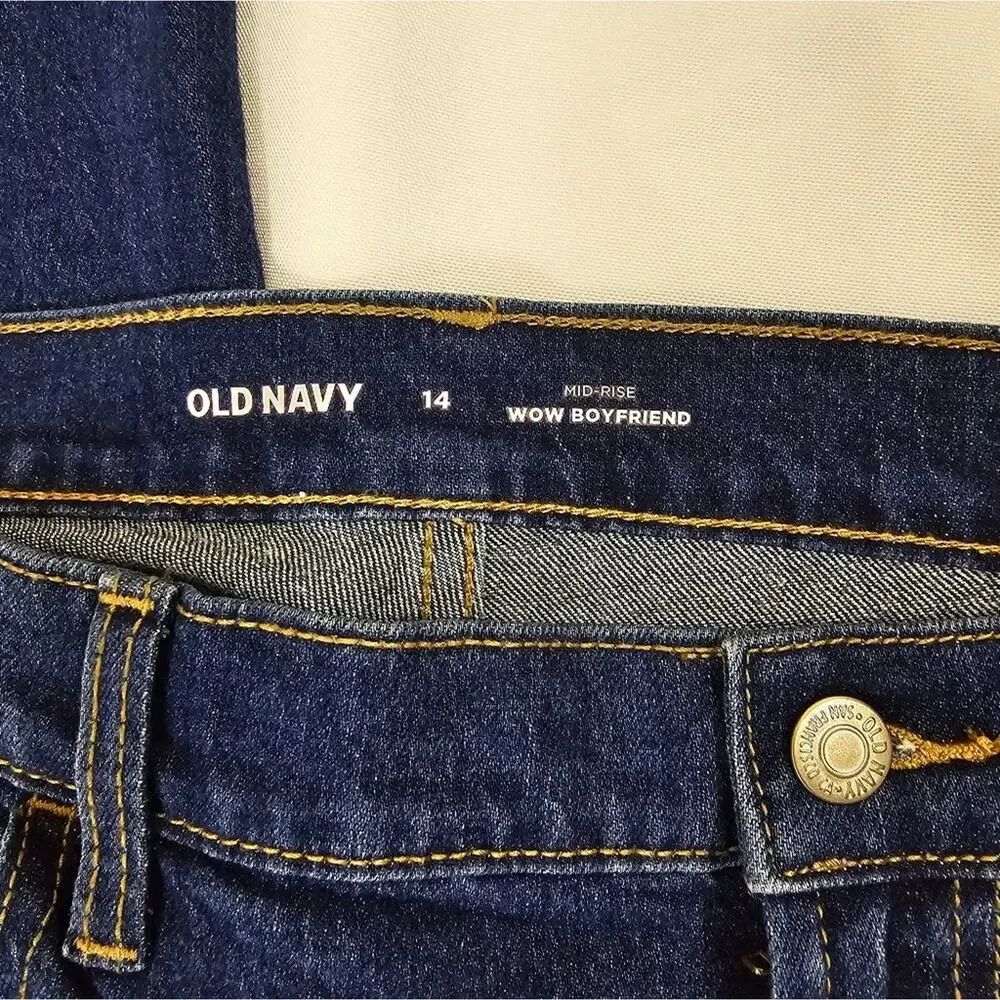 Old Navy WOW Mid Rise Boyfriend Jeans 14 Cuffed Dark Wash Casual Denim Pants